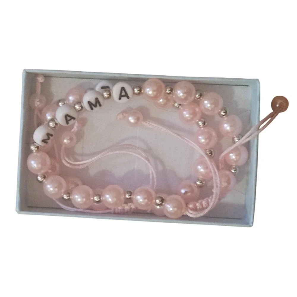Mama Me Pink Beaded Bracelet‎ Set Matching Mommy and Me Adjustable